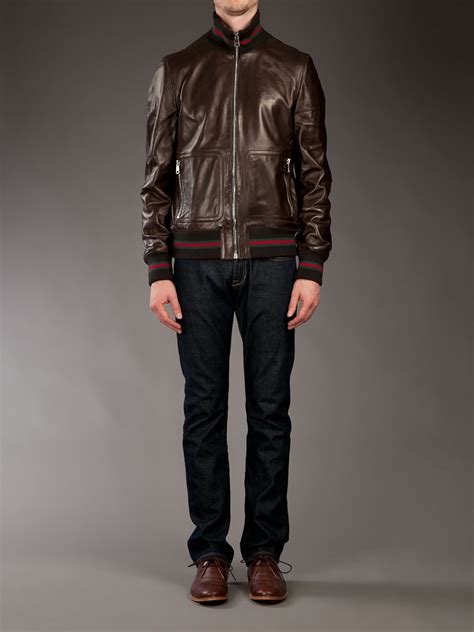 gucci leather jacket brown|farfetch gucci leather jacket.